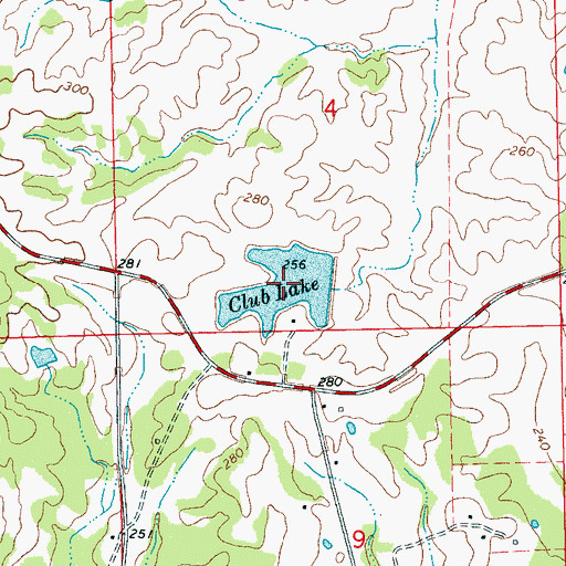 Topographic Map of Club Lake, MS