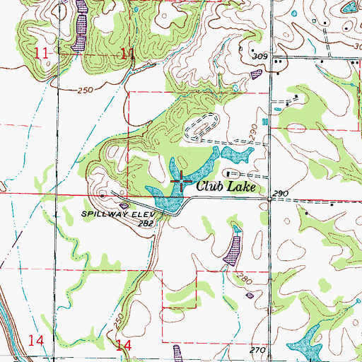 Topographic Map of Club Lake, MS