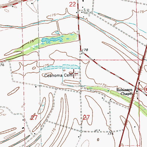 Topographic Map of Coahoma Cemetery, MS