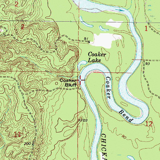 Topographic Map of Coaker Bluff, MS
