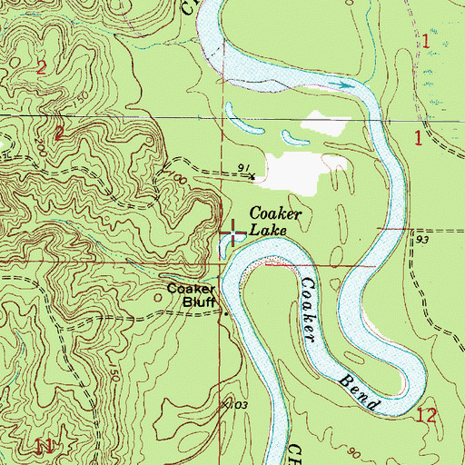 Topographic Map of Coaker Lake, MS