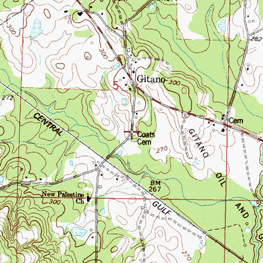 Topographic Map of Coats Cemetery, MS