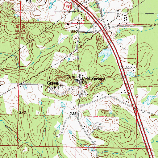 Topographic Map of Cold Springs Baptist Church, MS