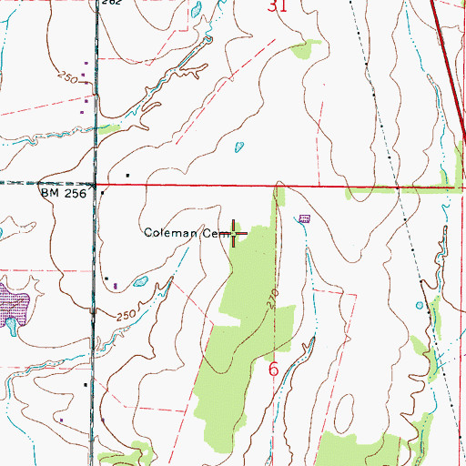 Topographic Map of Coleman Cemetery, MS