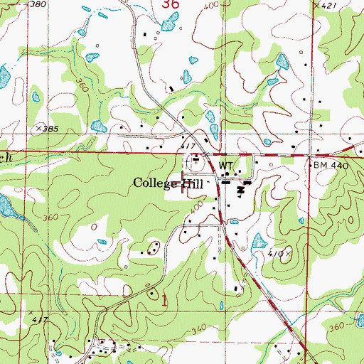 Topographic Map of College Hill, MS