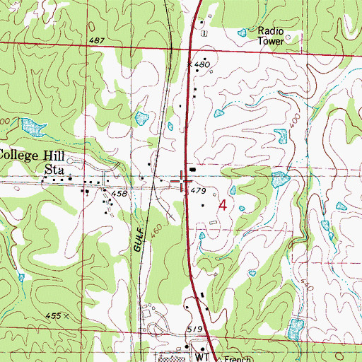 Topographic Map of College Hill Station, MS