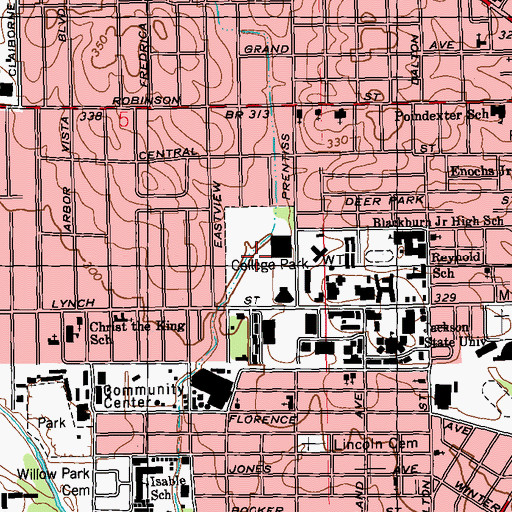 Topographic Map of College Park, MS