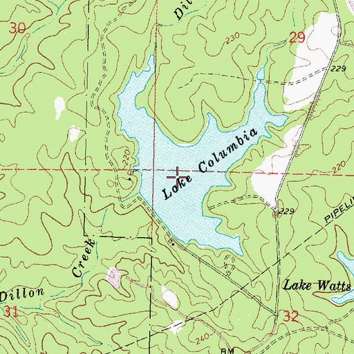 Topographic Map of Lake Columbia, MS
