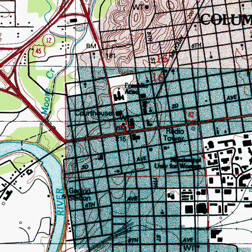 Topographic Map of Columbus, MS