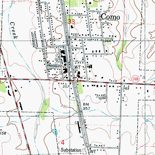 Topographic Map of Como, MS