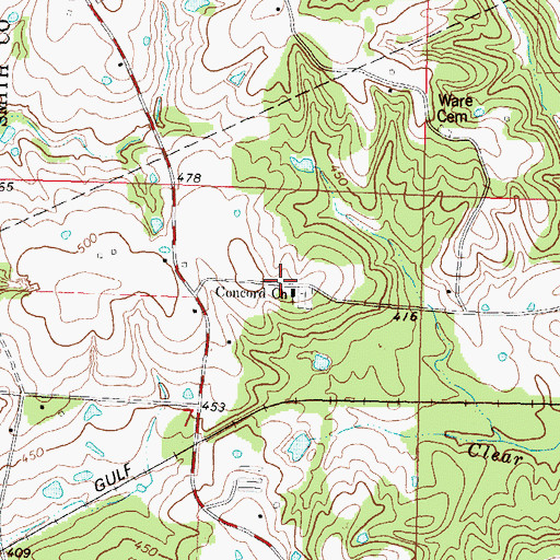 Topographic Map of Concord Church, MS