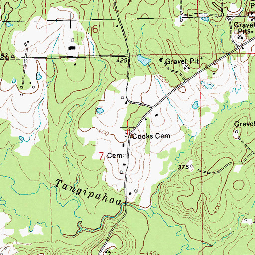Topographic Map of Cooks Cemetery, MS