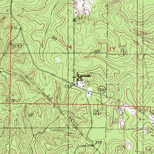 Topographic Map of Corinth Church, MS