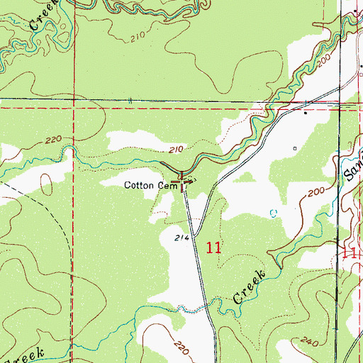 Topographic Map of Cotton Cemetery, MS
