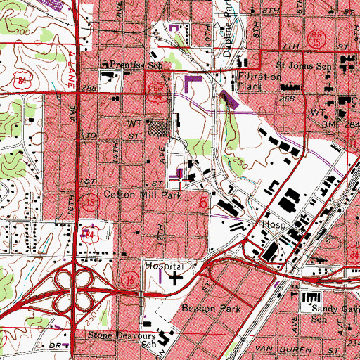 Topographic Map of Cotton Mill Park, MS