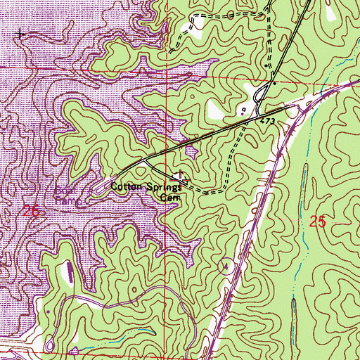 Topographic Map of Cotton Springs Cemetery, MS