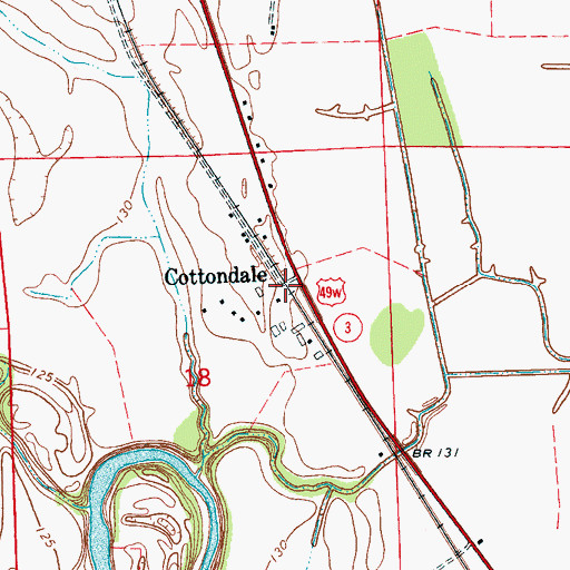 Topographic Map of Cottondale, MS