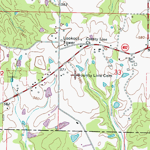 Topographic Map of County Line Cemetery, MS