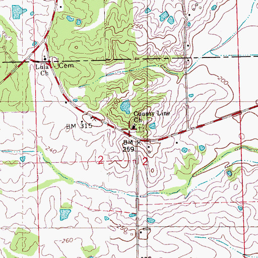 Topographic Map of County Line Church, MS