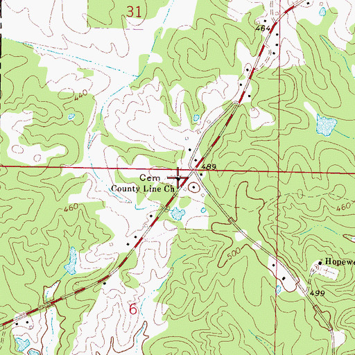 Topographic Map of County Line Church, MS