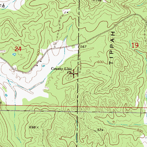 Topographic Map of County Line Church, MS