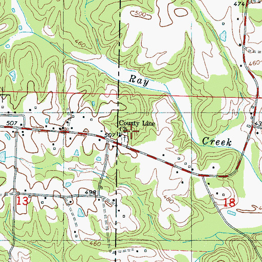 Topographic Map of County Line Baptist Church, MS
