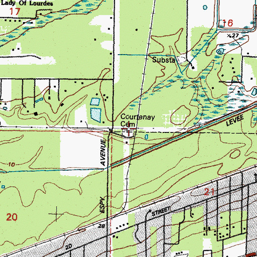 Topographic Map of Courtenay Cemetery, MS