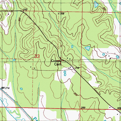 Topographic Map of Cousin Cemetery, MS