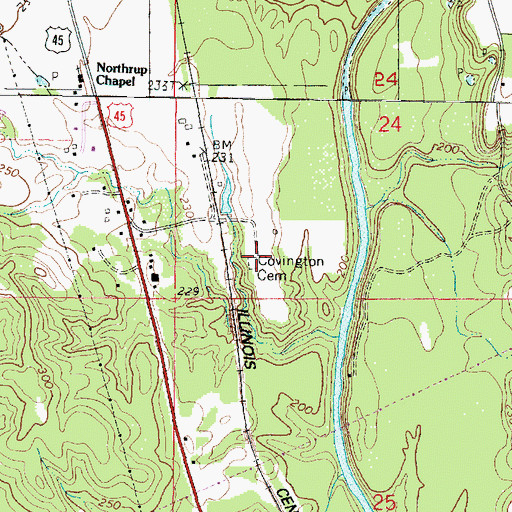 Topographic Map of Covington Cemetery, MS