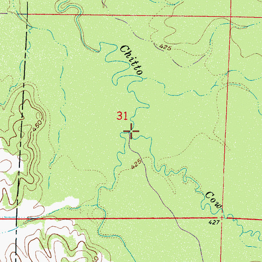 Topographic Map of Cow Creek, MS