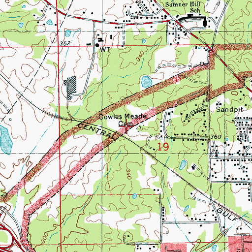 Topographic Map of Cowles Meade Cemetery, MS