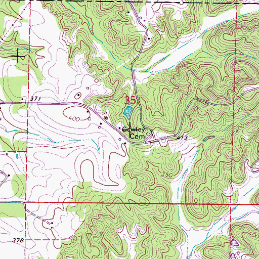 Topographic Map of Cowley Cemetery, MS
