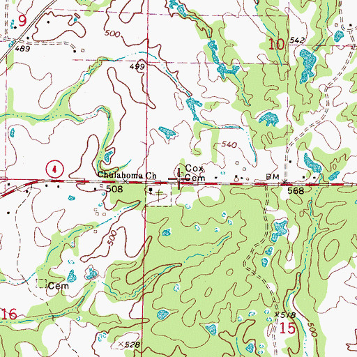 Topographic Map of Cox Cemetery, MS
