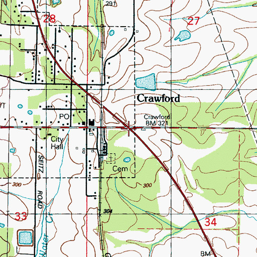 Topographic Map of Crawford, MS