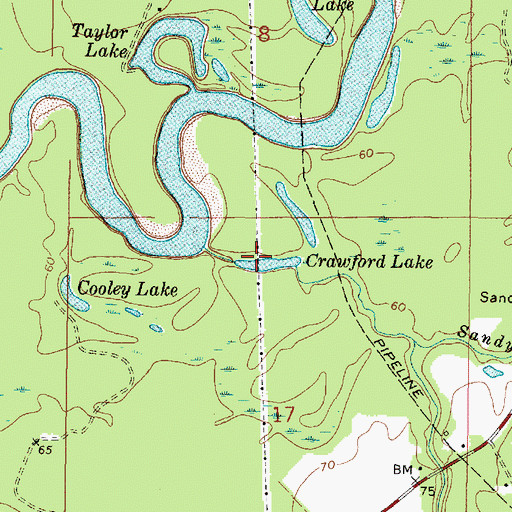 Topographic Map of Crawford Lake, MS