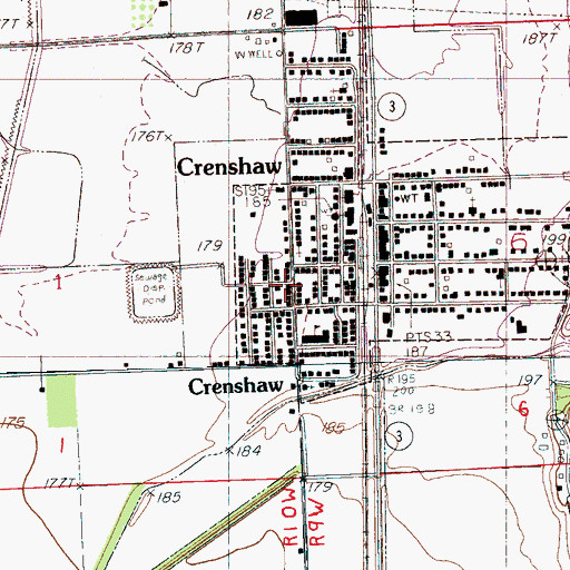 Topographic Map of Crenshaw, MS