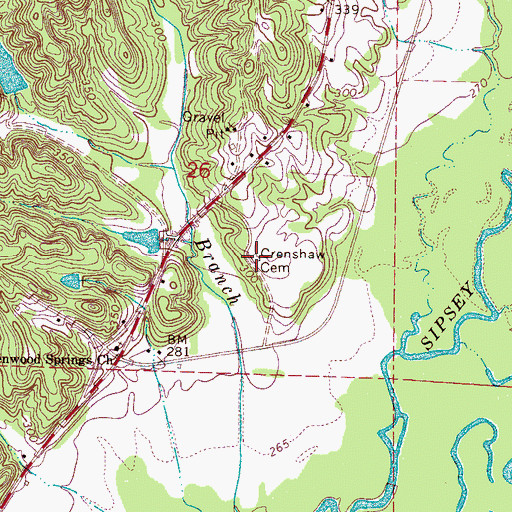 Topographic Map of Crenshaw Cemetery, MS