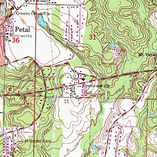 Topographic Map of Crestview Baptist Church, MS