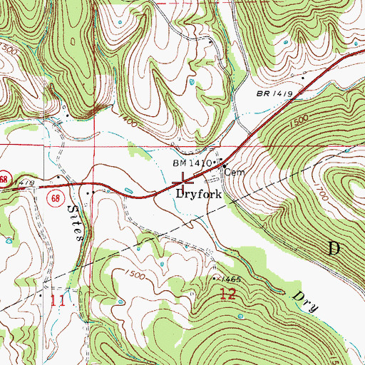Topographic Map of Township of Dry Fork, AR