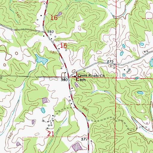 Topographic Map of Cross Roads Church, MS