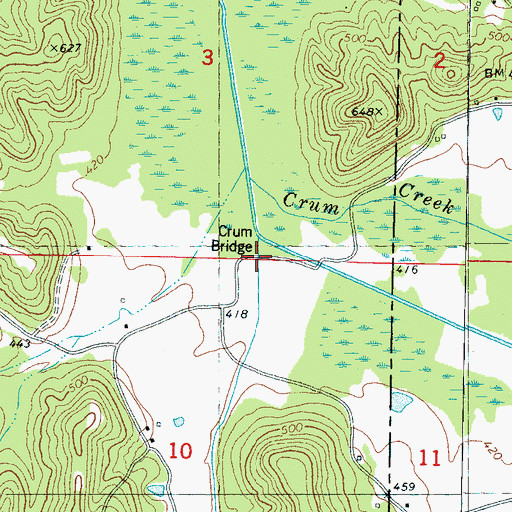 Topographic Map of Crum Bridge, MS
