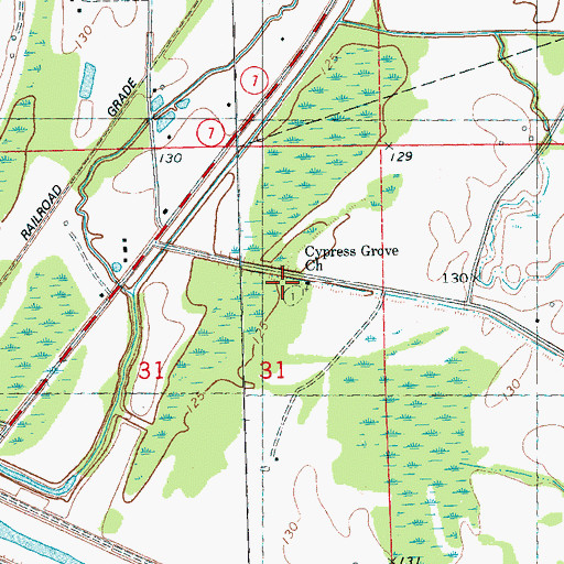 Topographic Map of Cypress Grove Cemetery, MS