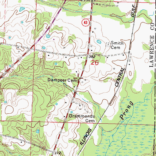 Topographic Map of Dampeer Cemetery, MS