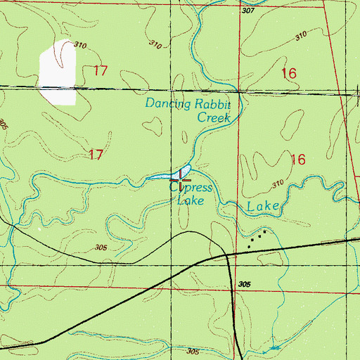 Topographic Map of Dancing Rabbit Creek, MS