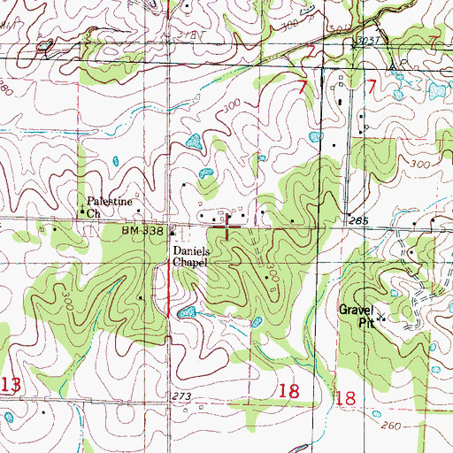 Topographic Map of Daniels Cemetery, MS