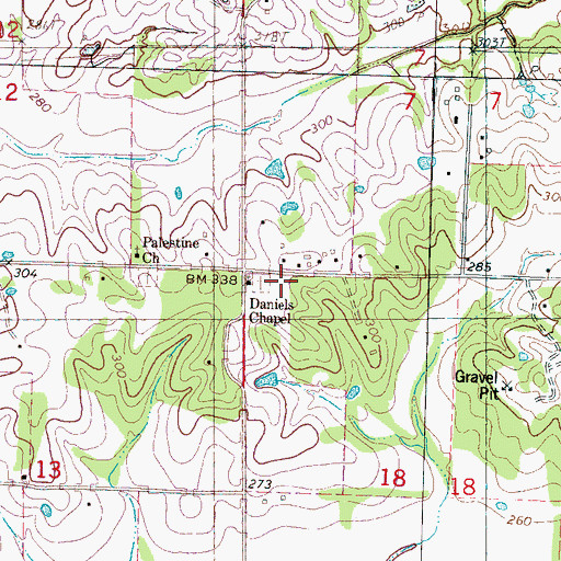Topographic Map of Daniels Chapel, MS