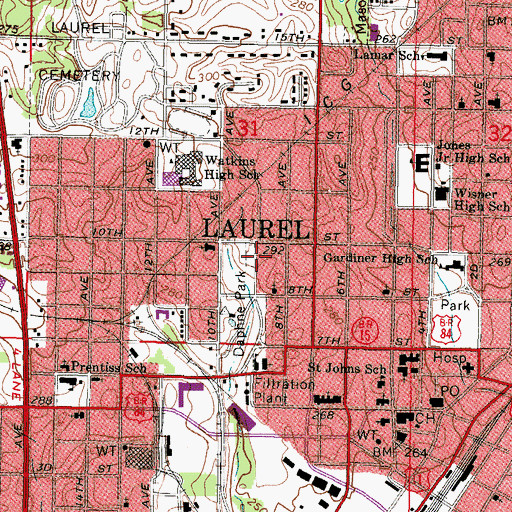 Topographic Map of Daphne Park, MS