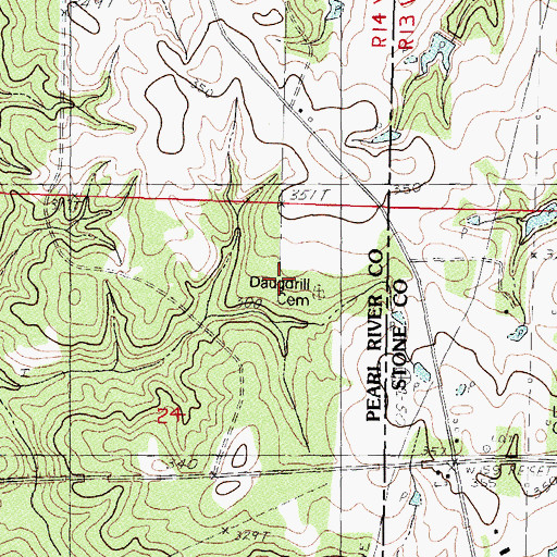 Topographic Map of Daugdrill Cemetery, MS
