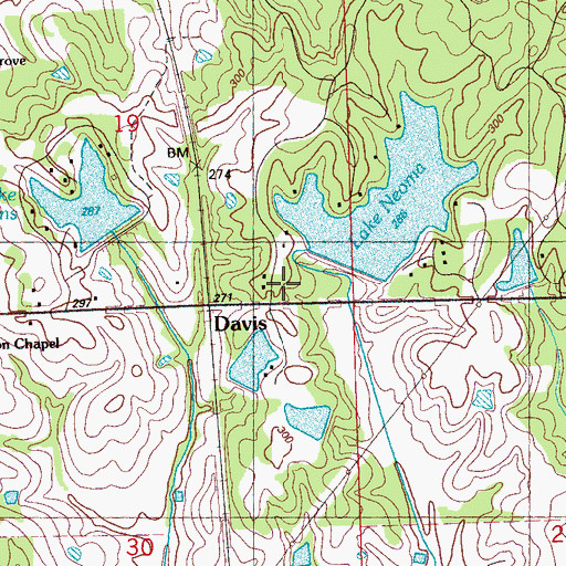 Topographic Map of Davis, MS