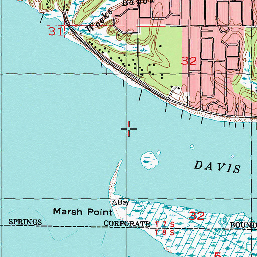 Topographic Map of Davis Bayou, MS